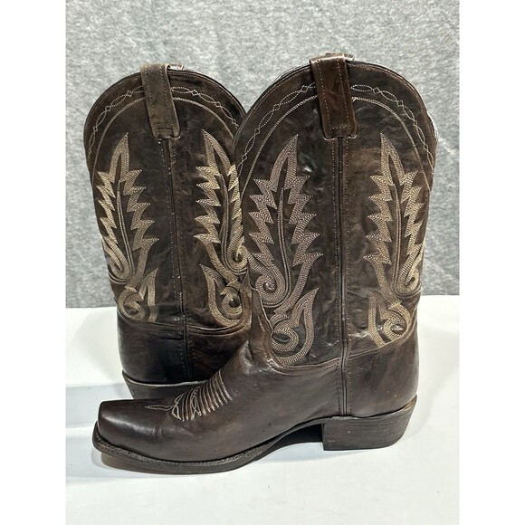 Caborca Boots Square Toed Western Cowboy Boots Brown Leather Pull On Men’s 12